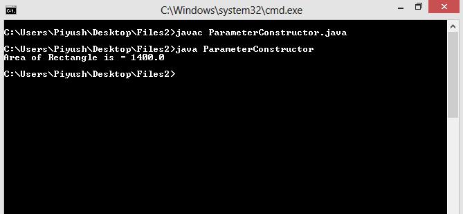 This image describes the output of sample program for parameterized constructors in java.